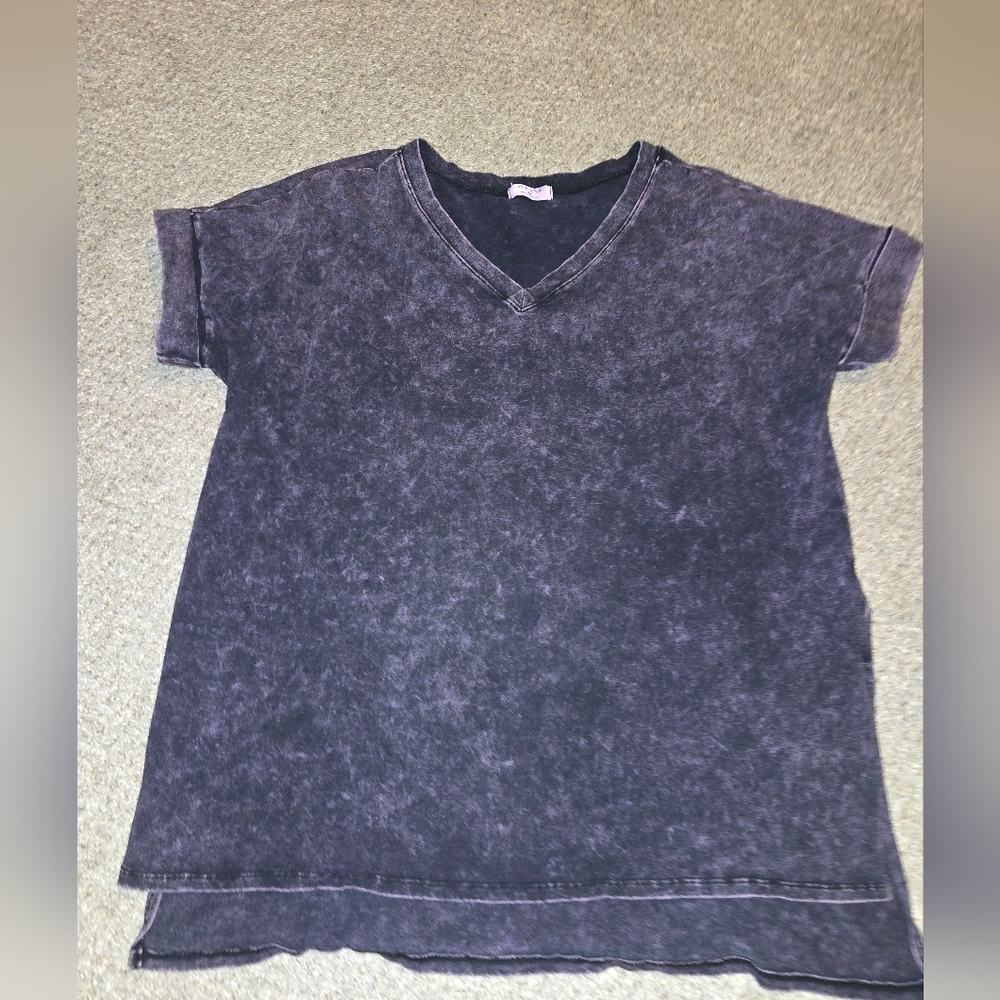 Women's Black Stone Washed V-Neck Tunic Shirt Size 1x